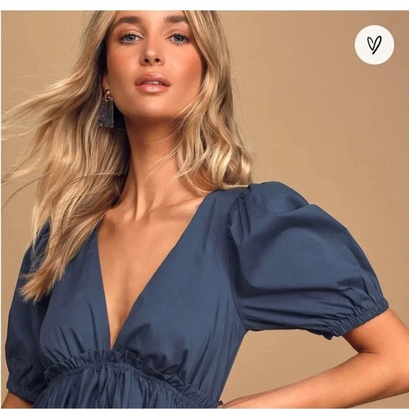EUC Lulu's Deep Blue Puff Sleeve Dress - Picture 3 of 14